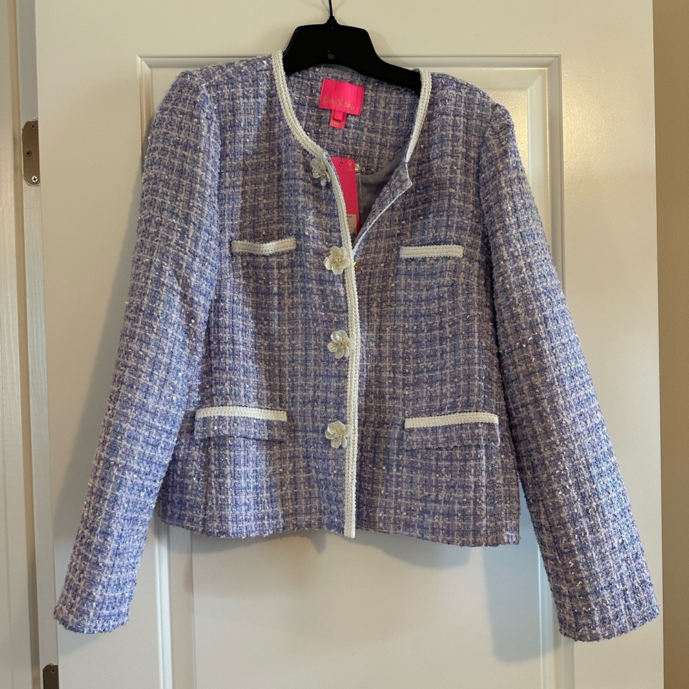 NWT Lilly Pulitzer Jaden Tweed Boucle Jacket, Lark Lilac Swirl, 8 - Picture 3 of 7